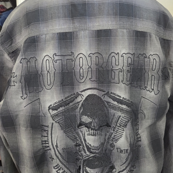 Motogear Men's Charcoal Plaid Button-Down Shirt Size Med - Picture 6 of 11
